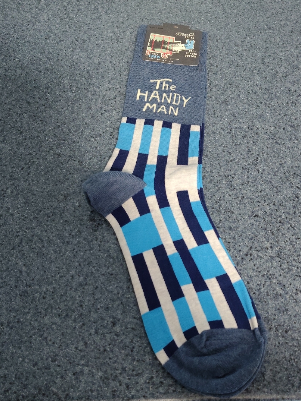 Blue Q 'The Handy Man' Blue & Navy Geometric Crew Socks
